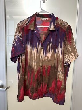 Donnkenny abstract print button-up short-sleeve top size 1X Vintage